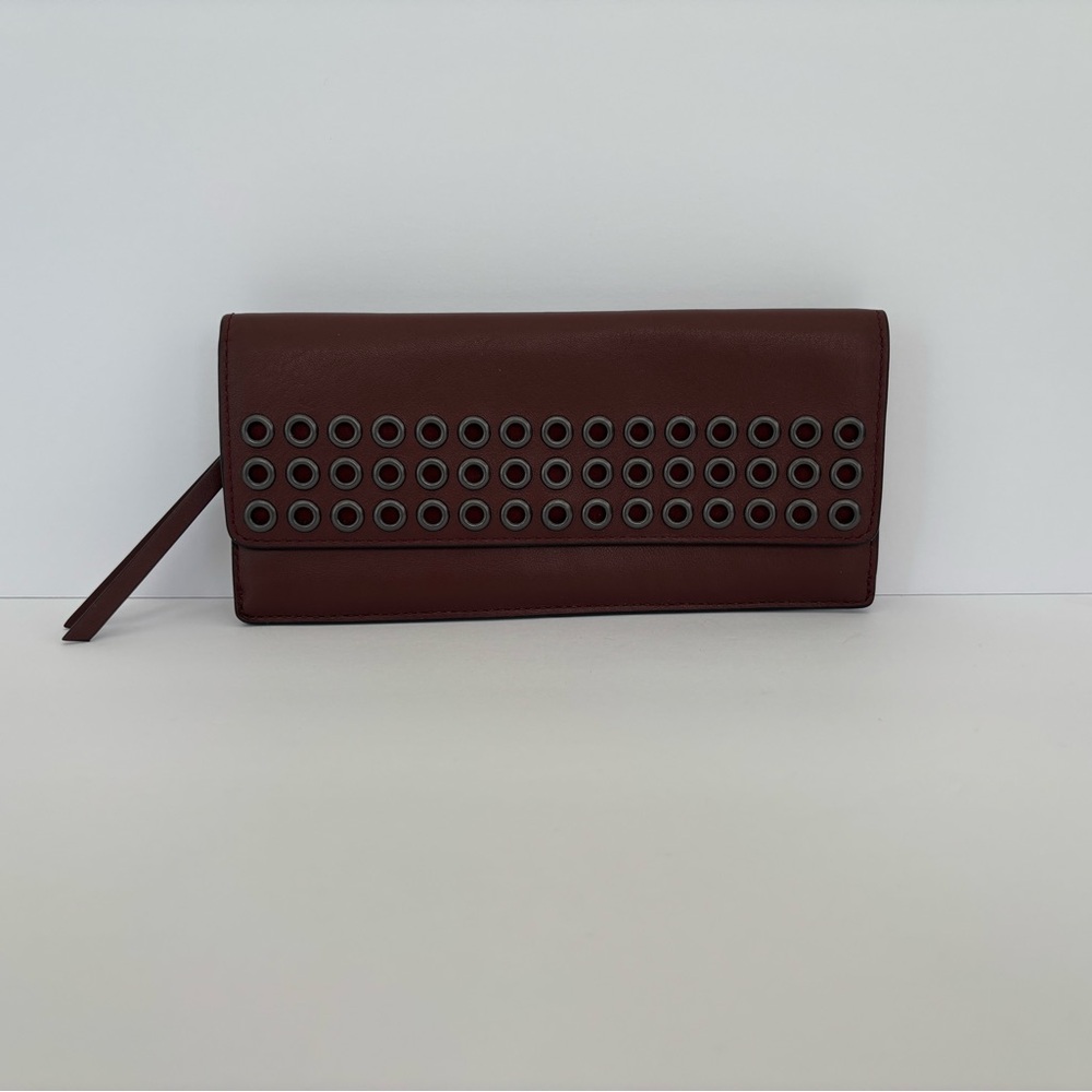Coach Bleecker Grommets Leather Snap Fold Brick Wallet Clutch in Burgundy